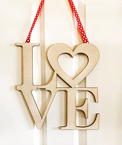 Cliths Pack of Wooden Heart for Wall Decor, Wall Hanging, Wooden Love Door Sign , Word Sign, Bedroom Heart Door Decor. Front Door Hanger