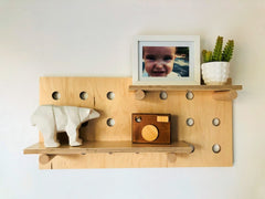 Whittlewud (24 in X 12 in ) Modern Pegboard Organizer, Plywood peg Board Shelf Modular Display Organization Storage Wall Hooks Shelf