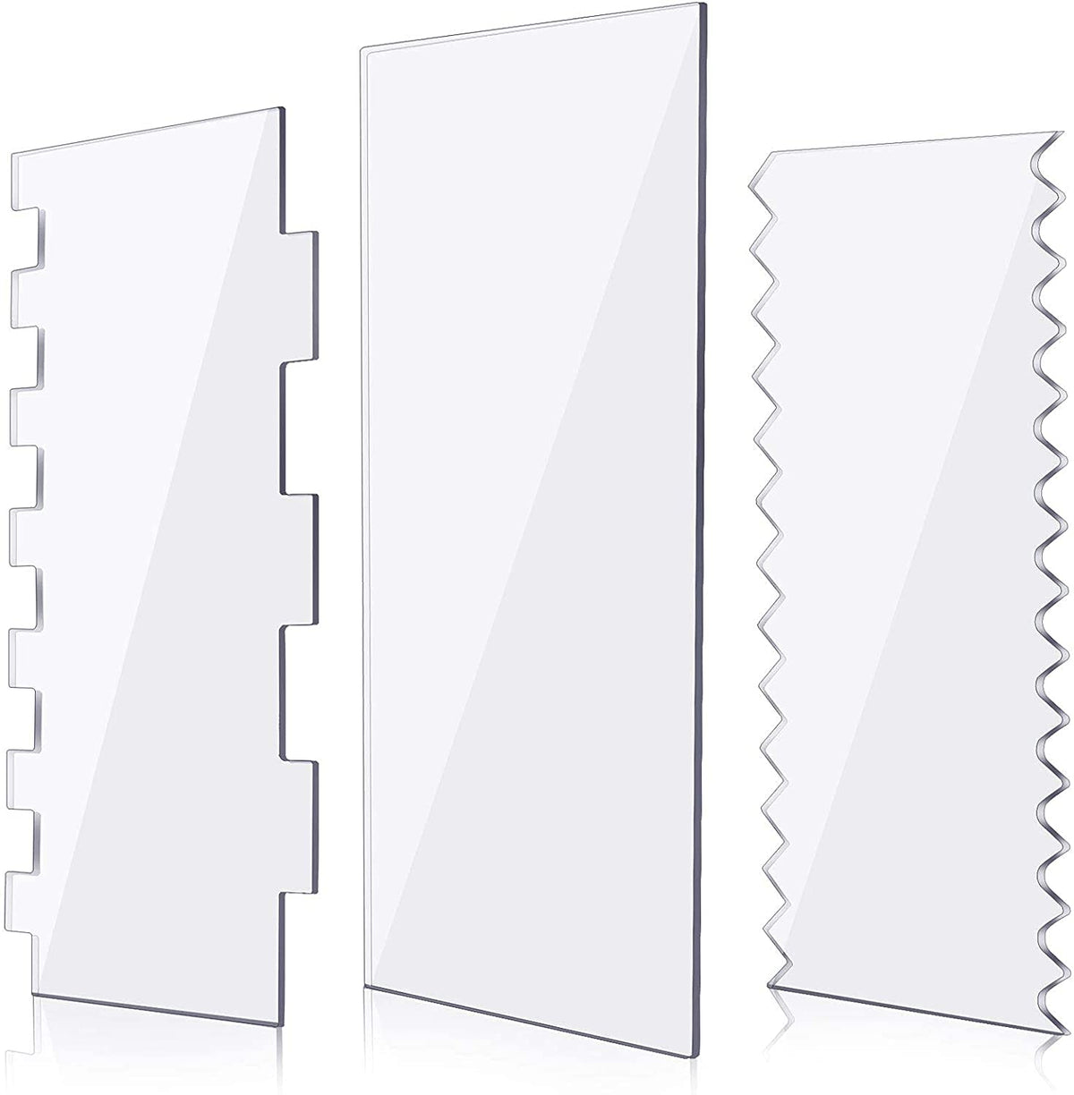 Whittlewud Pack of 3 Pieces Cake Scrapers Clear Acrylic Cake Icing Scraper, Cake Edge Stripe Combs for Cream Cakes Decoration