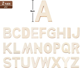 Whittlewud Pack of 52 Wooden Letters 4In Wood Alphabet Letters for Crafts Wood Letters Sign Decoration Unfinished Wood Letters for Painting Wall Décor