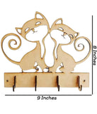 American-Elm 4mm Thick MDF Wood Wall Mounted Cat Design Key Holders for Home and Office Decor- 4 Wooden Hooks
