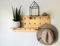 Whittlewud (24 in X 12 in ) Modern Pegboard Organizer, Plywood peg Board Shelf Modular Display Organization Storage Wall Hooks Shelf