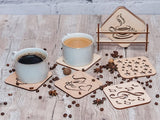 American-Elm 4mm Thick Stand with Set of 4 Coasters for Cups and Glass, Square Drink Coaster, Decorative for Home & Kitchen