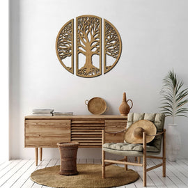 American-Elm Wooden Triptych Tree of Life, Large Wooden Wall Decorations, Home, Office Decoration and Living Room Wall Décor