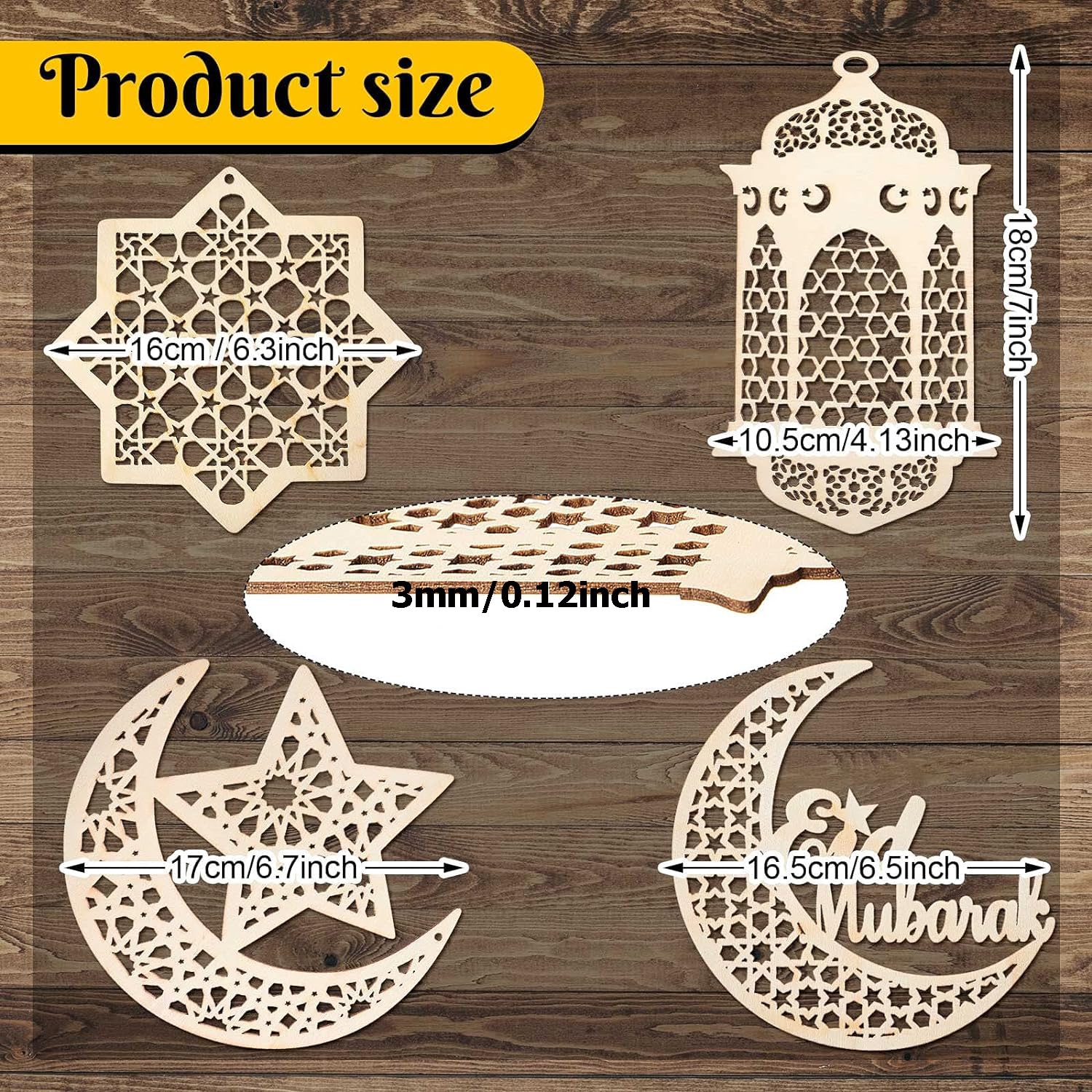 Houten hanger, ornament, 9 stuks, ramadandecoratie, Eid Mubarak, doe-het-zelf decoratie, halve maan, sterren, ornament voor ramadan Eid Mubarak-decoraties, islamitische decoratie Houten hanger, ornament, 9 stuks, ramadandecoratie, Eid Mubarak, doe-het-zelf decoratie, halve maan, sterren, ornament voor ramadan Eid Mubarak-decoraties, islamitische decoratie