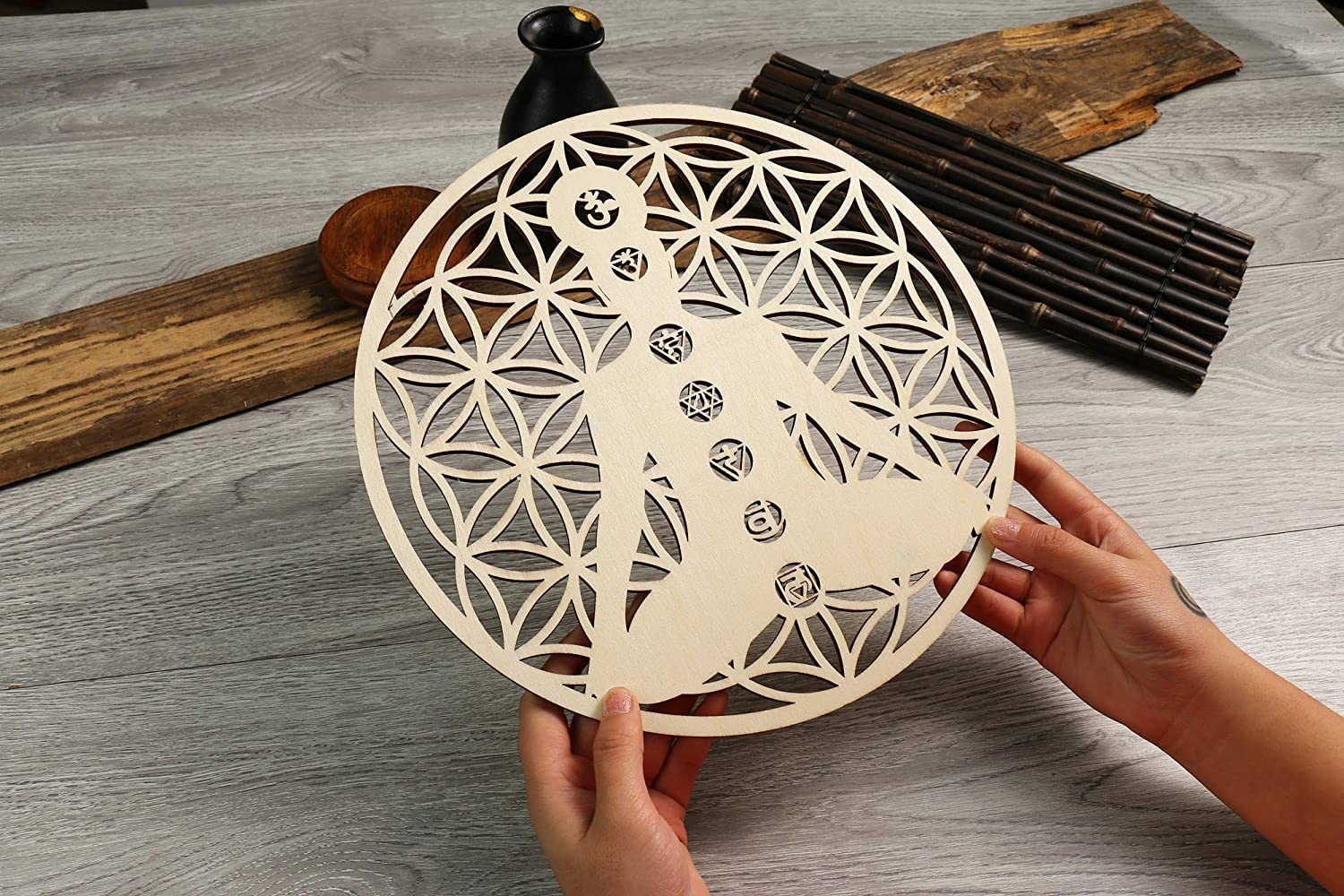 Wall Art Wooden Crystal Grid Sacred