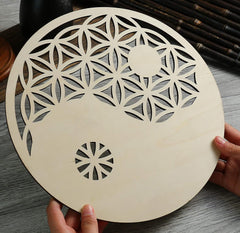 Cliths Pack of 1 Piece Wooden Flower of Life Crystal Grid Wall Hanging Decor – Taichi Wall Art & Zen Decor – Wooden Wall Sculpture