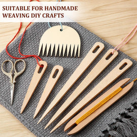 Whittlewud 12 Pieces Wood Hand Loom Stick Set, Include 5 Pieces Wood Weaving Crochet Needle with Wooden Shuttles Weaving Stick and Wood Weaving Comb for Knitted Crafts DIY