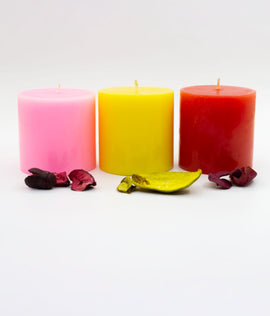 American-Elm Combo Pack of 3 Scented Rose Sandal wood & Strawberry Aroma Candles ( 2.5x2.5 Inch)