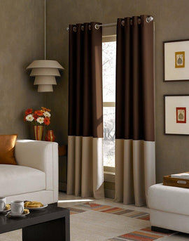 American-Elm 2 Panel Both Sided Brown & Light Brown Room Darkening 2 Colour Blackout Curtains