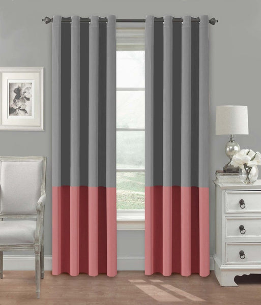 American-Elm 2 Panel Grey & Pink Room Darkening Blackout Twins Curtains