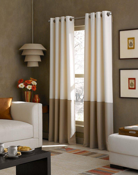 American-Elm Set Of 2 Both Sided Off white & LightBrown Room Darkening two colour Blackout Curtains