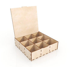 AmericanElm Decorative Oxidised Empty 9 Section Stylish Wooden Box For Crafting Gift Box (10.1 X 9.9 X 2.8 IN)