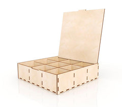 AmericanElm Decorative Oxidised Empty 9 Section Stylish Wooden Box For Crafting Gift Box (10.1 X 9.9 X 2.8 IN)