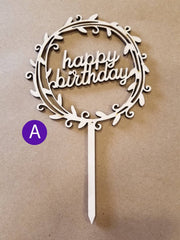 AmericanElm Pack of 5 Wooden Birthday Cake Topper for Cake Decorations Party Supplies Home Decoration