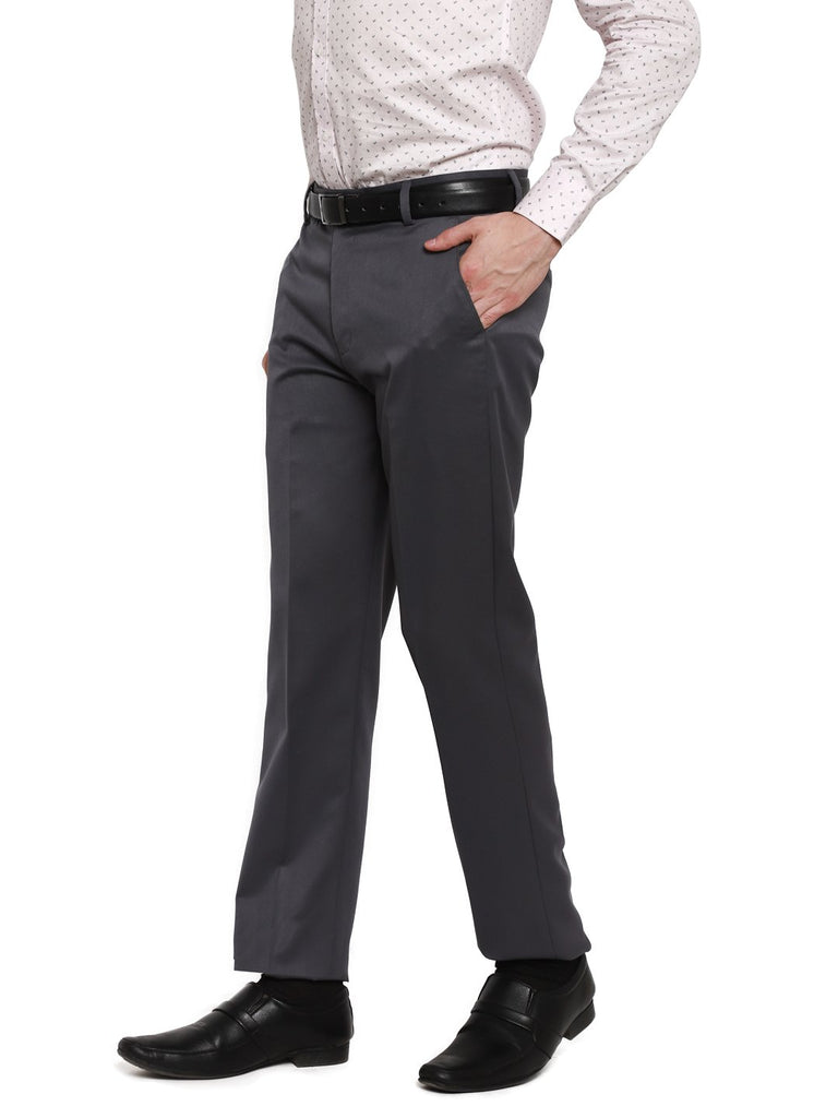 Americanelm Grey Slim Fit Formal Trouser For Men Cotton Formal Pants For  Office Wear