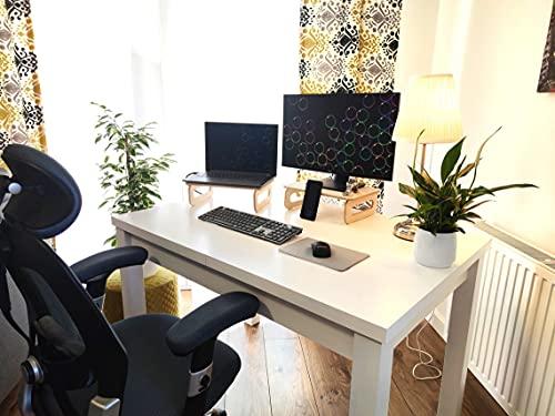  Monitor Laptop Computer Wooden Table 