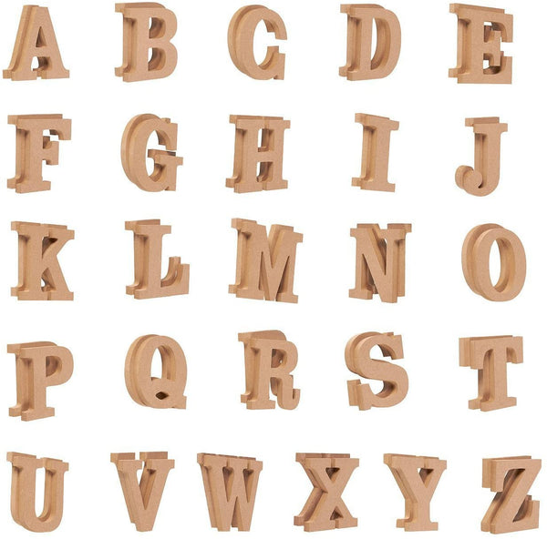 American-Elm Wooden Letters - 52-Count MDF Wood Alphabet Letters for DIY Craft, Home Decor, Natural Color