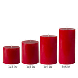 American-Elm 3 pcs Unscented 3x4 Inch Red Round Pillar Candle, Premium Wax Candles for Home Decor