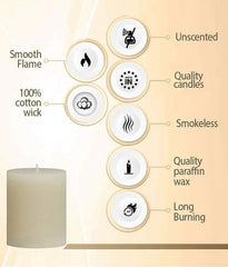 American-Elm 3 pcs Unscented 3x5 Inch White Round Pillar Candle, Premium Wax Candles for Home Decor