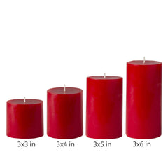 American-Elm 3 pcs Unscented 3x6 Inch Red Round Pillar Candle, Premium Wax Candles for Home Decor