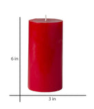 American-Elm 3 pcs Unscented 3x6 Inch Red Round Pillar Candle, Premium Wax Candles for Home Decor