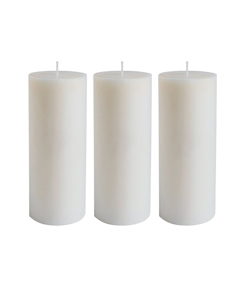 American-Elm Pack of 3 Unscented 4x10 Inch White Round Pillar Candle, Hand Poured Premium Wax Candles for Home Decor
