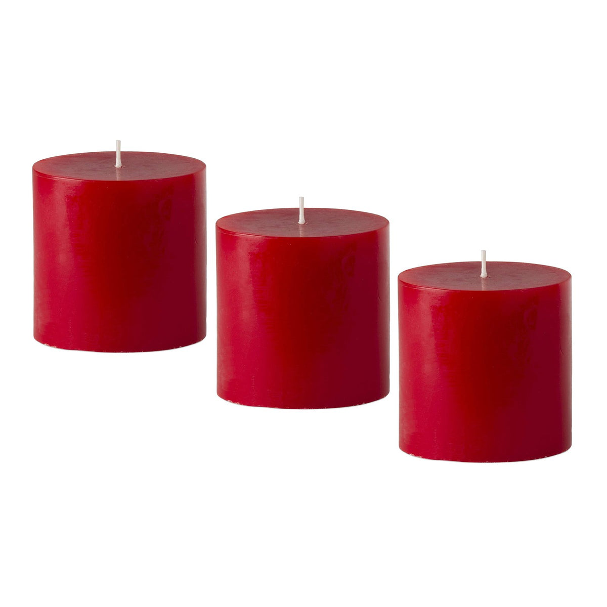 American-Elm Pack of 3 Unscented 4x4 Inch Red Round Pillar Candle, Hand Poured Premium Wax Candles for Home Decor