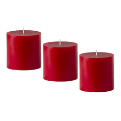 American-Elm Pack of 3 Unscented 4x4 Inch Red Round Pillar Candle, Hand Poured Premium Wax Candles for Home Decor