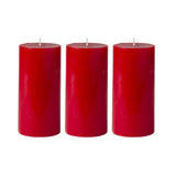 American-Elm Pack of 3 Unscented 4x8 Inch Red Round Pillar Candle, Hand Poured Premium Wax Candles for Home Decor