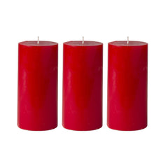 American-Elm Pack of 3 Unscented 4x8 Inch Red Round Pillar Candle, Hand Poured Premium Wax Candles for Home Decor