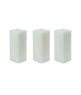 American-Elm Pack of 3 Unscented 4x4x8 Inch White Square Pillar Candle, Hand Poured Premium Wax Candles for Home Decor