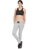American-Elm Light Grey Solid Cotton Trackpant for Women | French Terry Joggers for Women