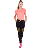 American-Elm Lower/ Jogger For Women Stylish Black Self Design Slim Fit Stylish Cotton Trackpant