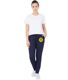 American-Elm Navy Blue Comfortable wear Yellow Printed Lowers For Women