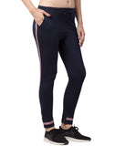American-Elm Navy Blue Stylish Cotton Slim Fit Track Pants for Women for Daily Workout