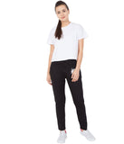 American-Elm Women's Black Slim Fit White Pichku Printed Trackpant