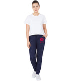 American-Elm Women's Navy Blue Stylish Pichku Red Printed Track Pant for Everyday