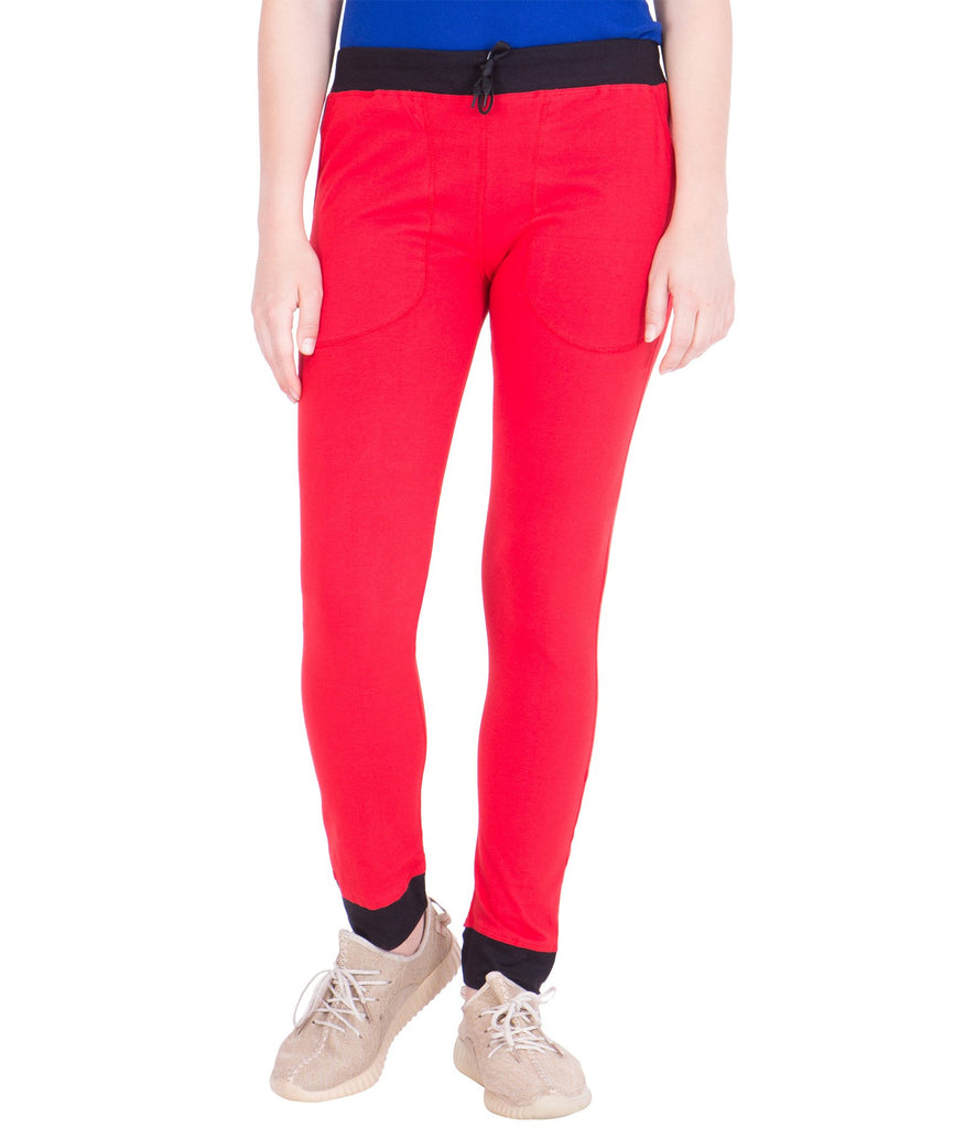 Trackpants: Check Women Black::Red Cotton Trackpants at Cliths
