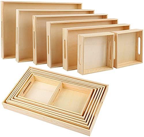 7 Pieces Wooden Nested Serving Trays Rectangular Shape