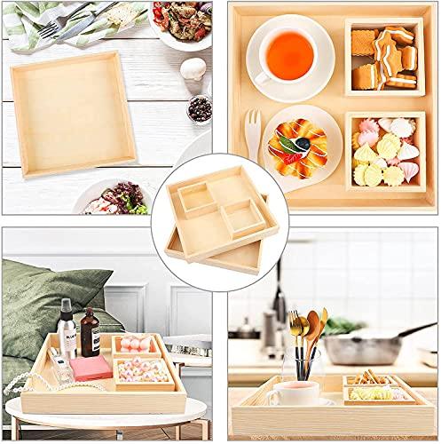 AmericanElm Set of Pieces Wooden Serving Trays Wooden Trays Rectangular Shape Wood Trays for Breakfast, Coffee, Kitchen, Party