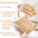 AmericanElm Set of 6 Pcs Wooden Serving Trays - Unfinished Reinforced Wooden (3 Different Sizes) Decorative Trays with Handles, DIY Crafts Different Food Tray Set for Breakfast, Dinner, Tea ,Coffee Table