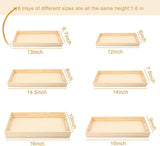 AmericanElm Set of 6 Pcs Wooden Serving Trays - Unfinished Reinforced Wooden (3 Different Sizes) Decorative Trays with Handles, DIY Crafts Different Food Tray Set for Breakfast, Dinner, Tea ,Coffee Table