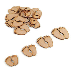 AmericanElm Pack of 10 Pcs Wooden Baby Feet Pair MDF Craft Shapes for Newborn Birth Decoration, Embellishment
