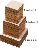 Cliths 100 Pieces Unfinished Square Wood Pieces 3 Size Blank Wood Slices for Coasters DIY Crafts and Home Decor Painting